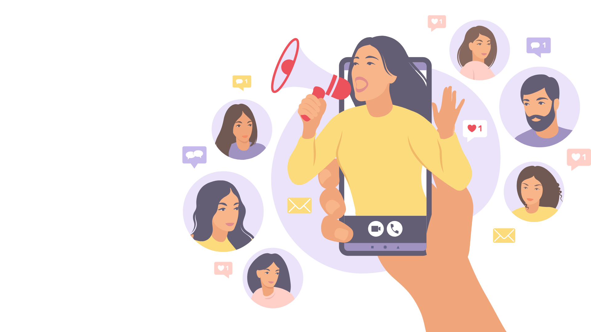 Woman with megaphone representing leadership presence and influence